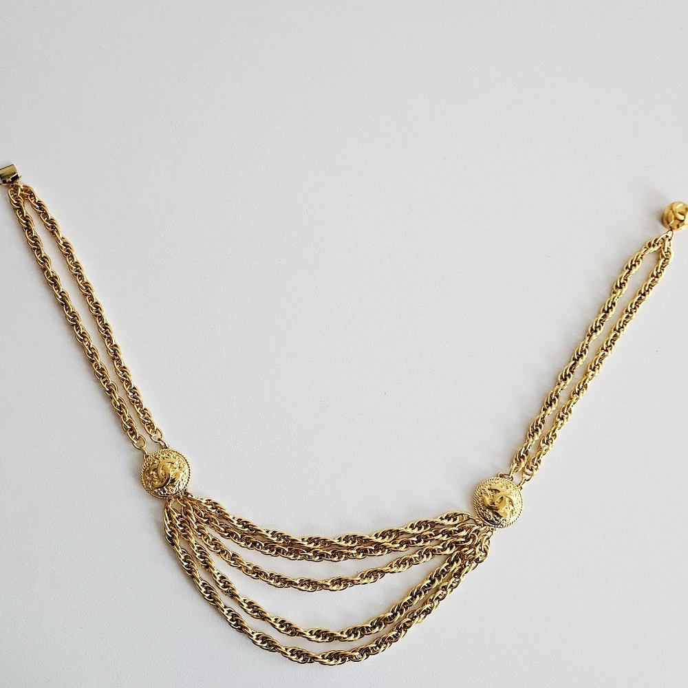 Vintage Chanel Lagerfeld Iconic Statement CC Swagged Collar Gold-plated Necklace - Picture 8 of 11